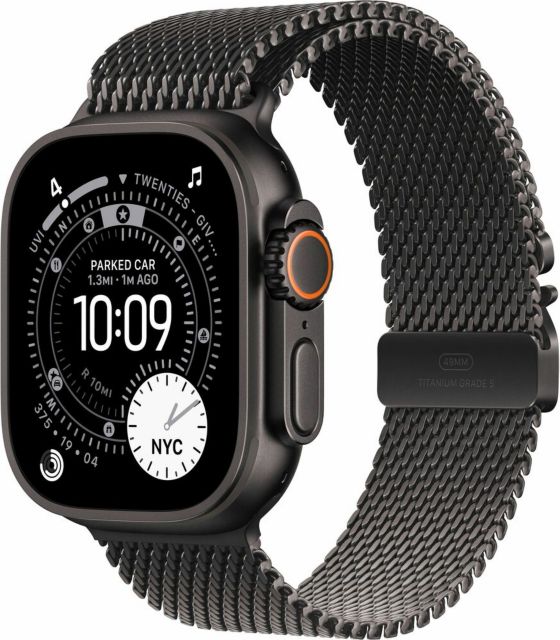 Apple Watch Ultra 3 GPS + Cellular 49mm Black Titanium Case with Black Titanium Milanese Loop - Small